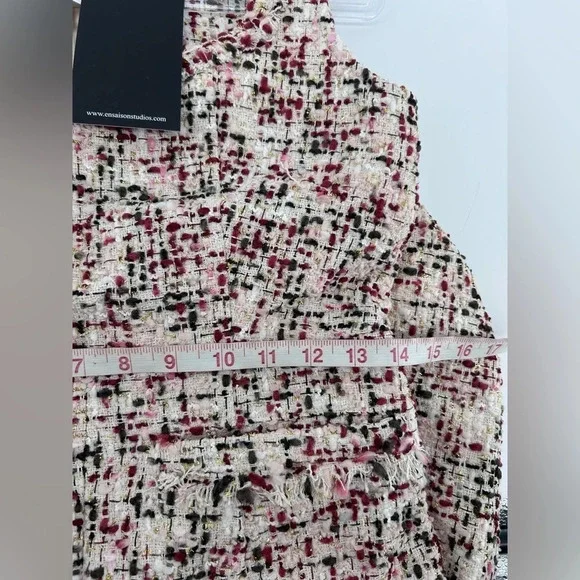 NWT En Saison Everleigh Midi Tweed Dress Beige Burgundy Size S - Picture 11 of 13